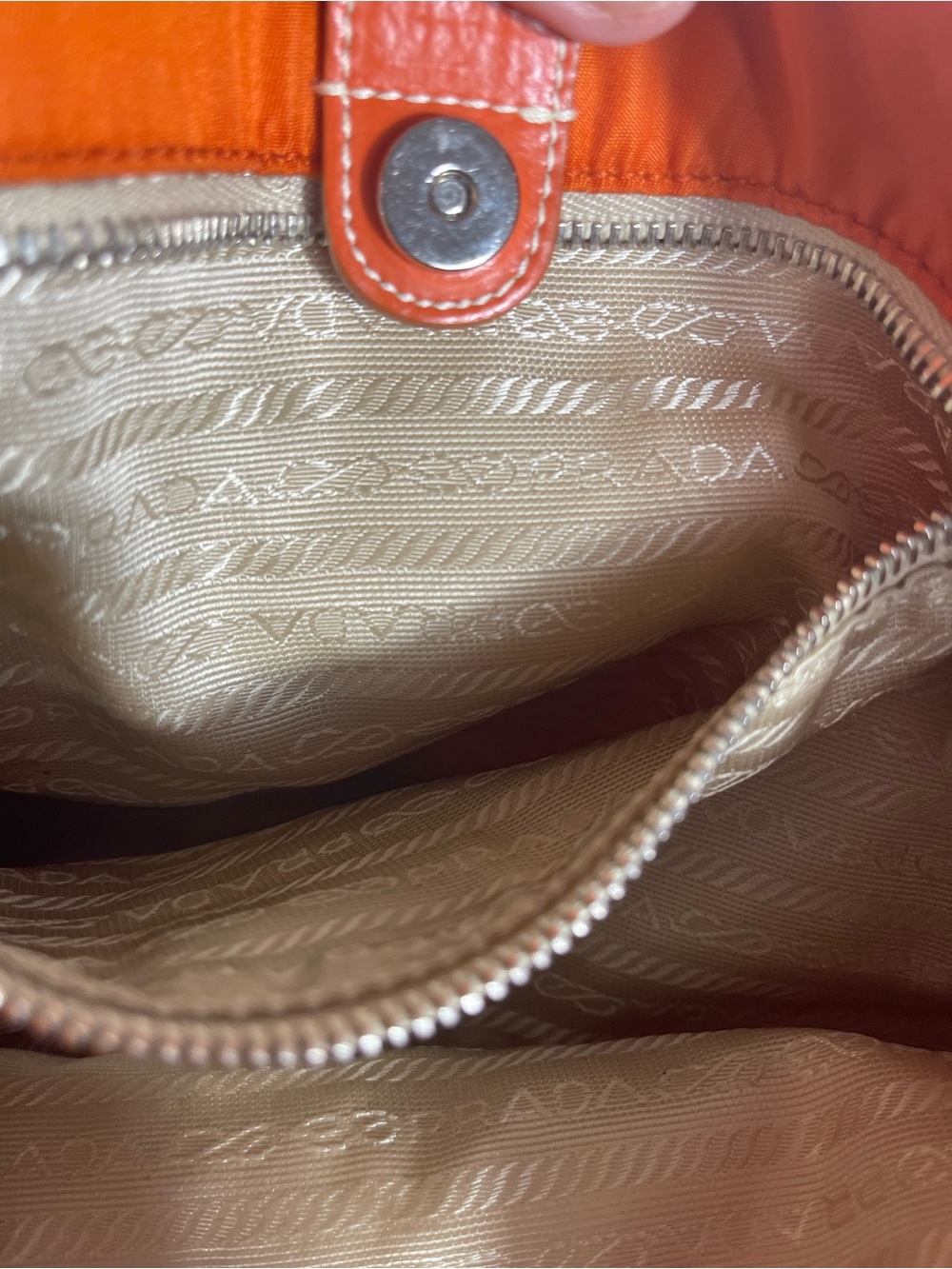 Prada VTG Tessuto Nylon Leather Orng Shldr Tote BagTriangle Logo, Authentic.#484 - Picture 8 of 9